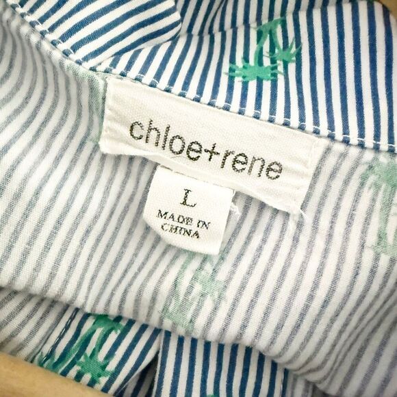CHLOE + RENE x ANTHROPOLOGIE | Sleeveless Shirt Dress Navy Stripe Green | Large - Picture 7 of 9